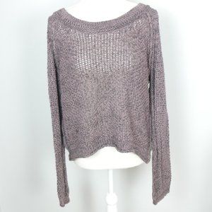 Free People Open Knit Purple Crewneck Balletcore Slouchy Sweater Small